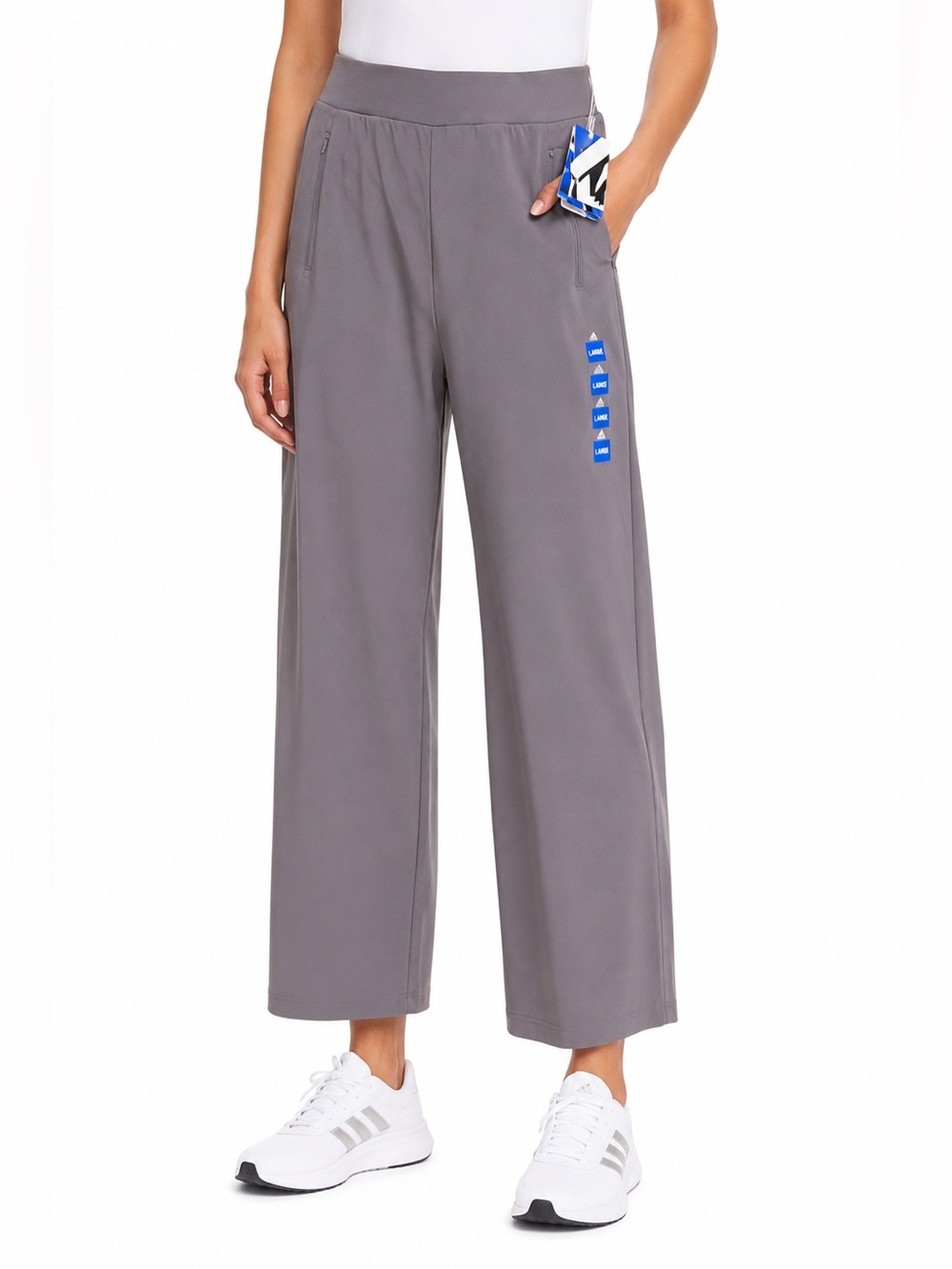 NWT Adidas Women’s Wide Leg Pants Grey Strata XL Stretch Zip Pockets